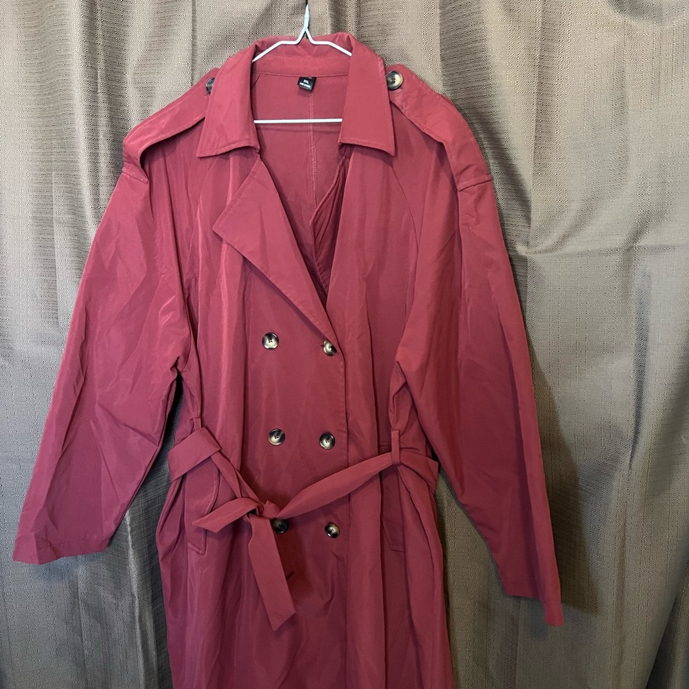 SHEIN Double-Breasted Trench Coat in Rose Red